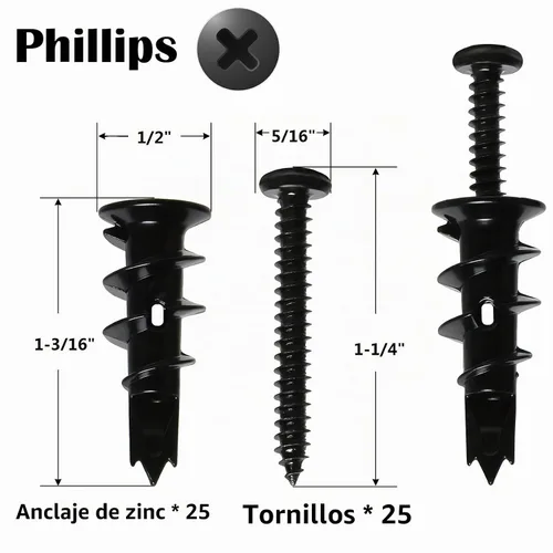 Vista 2 de Kit de 50 Piezas de Anclajes y Tornillos Autoperforantes de Metal para Drywall #8, 25 Anclajes Huecos de Servicio Pesado para Sheetrock + 25