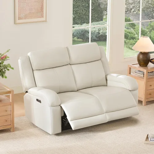 Vista 17 de Watson & Whitely Sofá reclinable eléctrico de piel auténtica, sofás reclinables de pared de 3 plazas con consola de almacenamiento, reposacabezas
