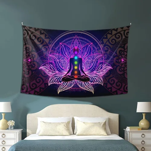 Vista 4 de OCUSOHEN Tapiz de siete chakras, diseño de mandala, colorido tapiz bohemio para yoga, meditación, tapiz colgante de pared para dormitorio