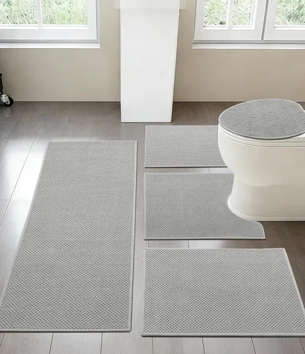 Vista 33 de YIHOUSE Juego de 2 tapetes de baño ultrafinos de secado rápido, tapete de baño absorbente para baño, antideslizante, lavable a máquina (beige)