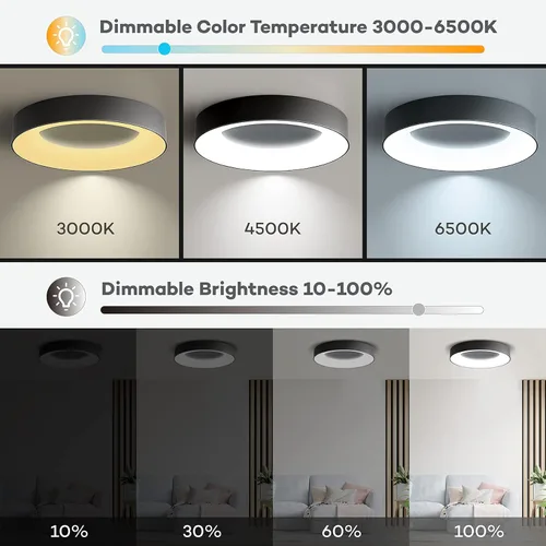 Vista 5 de Annaror Lámpara de Techo LED RGB de Montaje al Ras con Control Remoto, Luminaria de Techo Negra de 11 Pulgadas 24W, Color de Luz Cambiable
