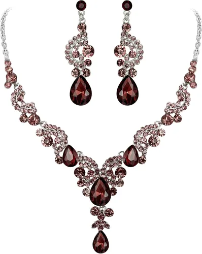 Vista 35 de Ever Faith - Conjunto de collar y aretes de lágrima con cristales de diamantes de imitación para novia, ondas florales