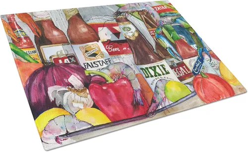 Vista 8 de Caroline's Treasures 1002LCB Barq's, Crabs and Spices Tabla de cortar de vidrio grande decorativa de vidrio templado Tabla de cortar y servir