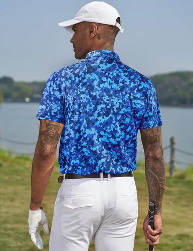 Vista 21 de TAPULCO Camisetas tipo polo de secado rápido para hombre, diseño de camuflaje, atléticas, ligeras, transpirables, casuales, para golf