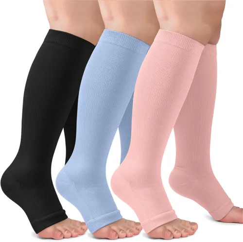 Vista 17 de CTHH Calcetines de compresión sin dedos para mujeres y hombres con puntera Beige
