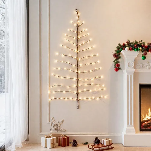 Vista 8 de Hairui Árbol de olivo iluminado para colgar en la pared con temporizador de 3.5 pies, 140 luces LED de color blanco cálido, guirnalda de vid
