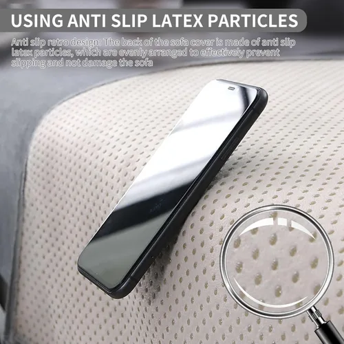 Vista 4 de Funda de sofá de estilo vintage con agarre antideslizante, mezcla tejida de algodón y lino, multiusos para sofás/sillones, lavable a máquina