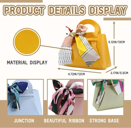 Vista 2 de LPEIEB Paquete de 12 Bolsas de Regalo Tipo Candy Bag de Cuero con Cinta, Bolsas de Regalo de Boda de PU con Asa de Cinta, Cajas de Favor de Fiesta