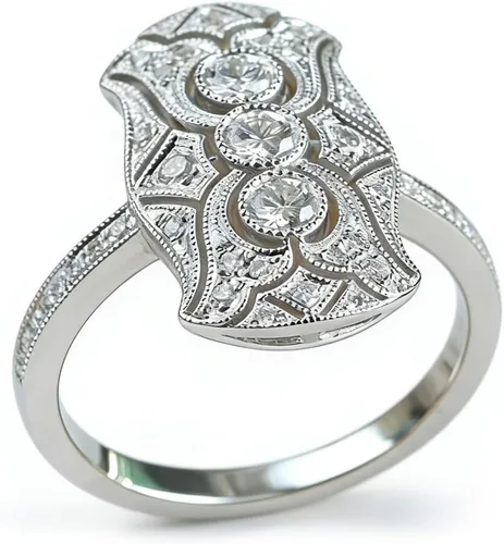 Vista 2 de RKKOJJO Anillo retro vintage de plata de ley 925 brillante con diamantes de imitación de circonita cúbica de 18 quilates, anillos de cóctel