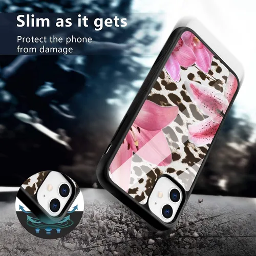 Vista 5 de Funda para iPhone 15 con estampado de leopardo negro y lirio rosa para iPhone 15, funda protectora de TPU con parte trasera dura, a prueba