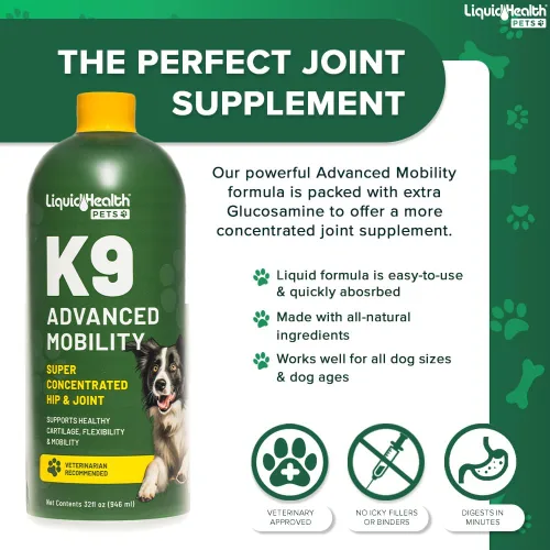 Vista 3 de LIQUIDHEALTH Pets K9 Advanced Mobility Nivel de glucosamina líquida 5000 para perros grandes con condroitina, MSM, Boswellia Serrata – Vitaminas