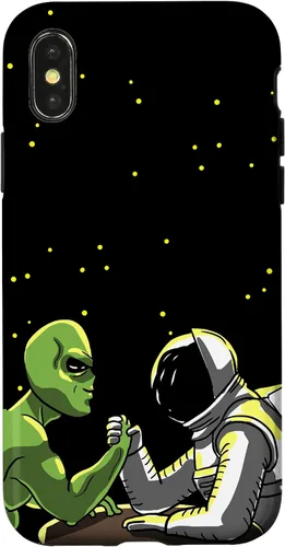 Vista 4 de Carcasa divertida para iPhone 14 Alien And Astronaut Arm Wrestling