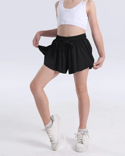 Vista 5 de KEREDA Pantalones cortos fluidos para niñas, pantalones cortos de mariposa para niñas adolescentes con forro de elastano 2 en 1 para correr