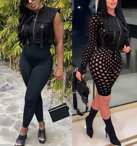 Vista 5 de Bnigung Chaleco tipo cargo sexy para mujer, sin mangas, con hebilla y cremallera, estilo steampunk con bolsillos