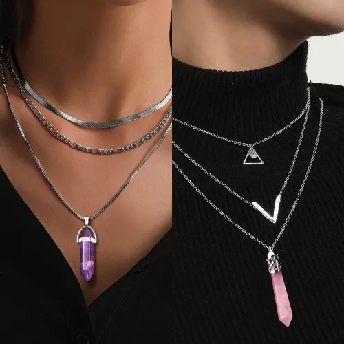 Vista 5 de 6-9 piezas de collar de cadena Egirl para hombres y hombres, cadenas Emo góticas, llave de bloqueo de declaración de 1 a 4 capas, collar