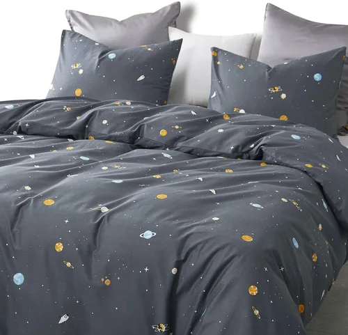 Vista 3 de Wake In Cloud - Juego de edredón espacial, tela 100% algodón, temática de constelación con lindas estrellas, cohetes y astronautas para adolescentes