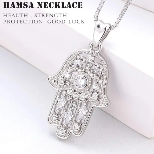 Vista 105 de Aniu Joyería de plata de ley 925 Hamsa de Fátima para mujer con circonita cúbica, viene con caja de regalo negra