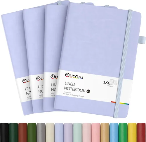 Vista 14 de Oucaru Cuaderno rayado, paquete de 4, 180 páginas, diarios A5 para escribir, papel grueso de 100 GSM, cuadernos pequeños diarios para mujeres