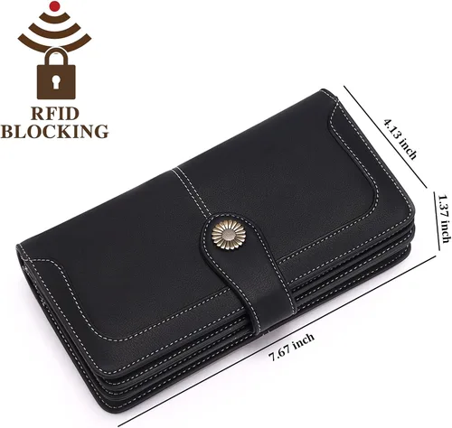 Vista 4 de FALAN MULE Cartera de cuero genuino RFID bloqueo gran capacidad Trifold señoras cartera.