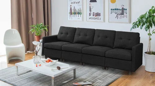 Vista 17 de Sofá seccional modular de 3 plazas, sofá tapizado espacio pequeño del brazo de lino Gris claro