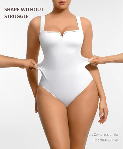 Vista 3 de FeelinGirl Body de cuello cuadrado para mujer, sin mangas, con control de abdomen, adelgazante, para salir