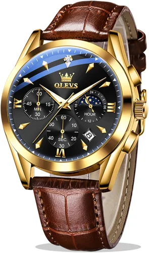 Vista 13 de OLEVS - Reloj de pulsera de cuero para hombre, analógico de cuarzo, cronógrafo de lujo con fecha, impermeable, luminoso - Estilo de vestir