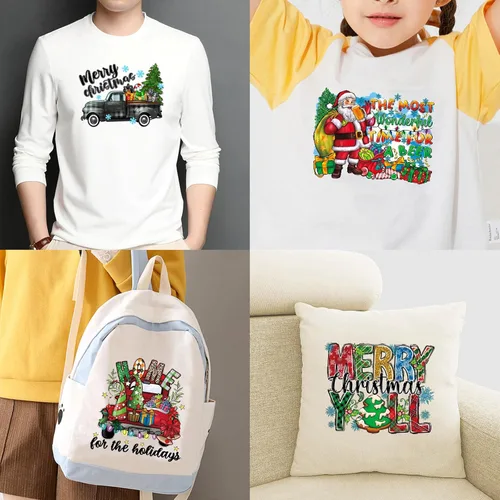 Vista 4 de 9 hojas de transferencia para planchar de Navidad para camisetas, parches para planchar de Navidad, diseño de transferencia de calor, calcomanías
