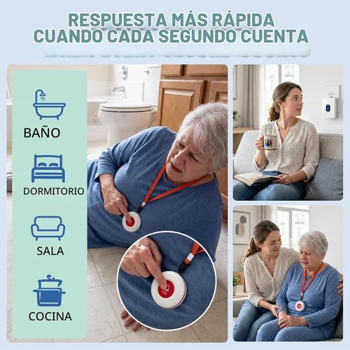 Vista 4 de Daytech Botón de llamada inalámbrico del localizador del cuidador para ancianos en el hogar Sistemas de alerta de vida para personas mayores