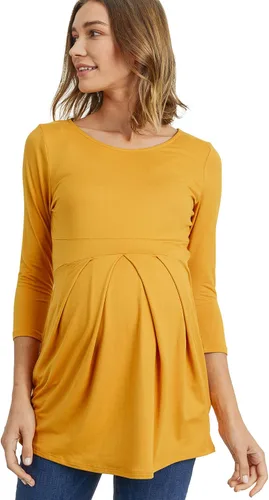 Vista 7 de LaClef - Blusa de maternidad para mujer, cuello redondo, manga 3/4, plisada al frente, estilo peplum