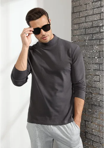 Vista 5 de Rela Bota Suéter de manga larga con cuello alto para hombre, diseño básico, elástico, ajustado