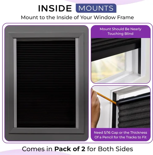 Vista 5 de Bloqueador de luz para ventana - Blanco 60" Juego de 2 (Removible) - Rieles laterales de oscurecimiento para persianas celulares y enrollables