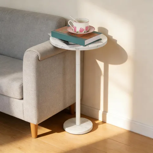 Vista 9 de smusei Mesas de bebidas para espacios pequeños, mesa auxiliar de pedestal con base de mármol, pequeña mesa auxiliar redonda negra para sofá, silla