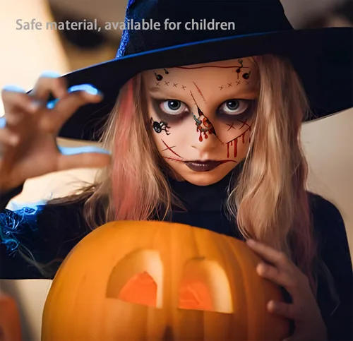 Vista 7 de Más de 260 piezas de 36 hojas de tatuajes falsos para Halloween, tatuajes de maquillaje de zombies temporales realistas, tatuajes de cicatrices