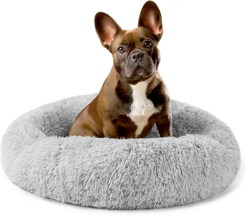 Vista 11 de PetAmi Cama calmante para perros y gatos pequeños y medianos, 23 camas redondas en forma de dona, cama lavable y esponjosa de piel sintética