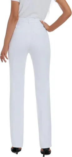 Vista 2 de Pantalones de trabajo elásticos de pierna recta para mujer, pantalones de trabajo, negocios, oficina, pantalones casuales con bolsillos