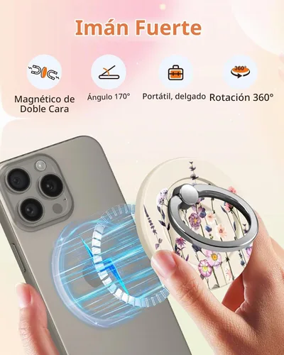 Vista 2 de Lotadilo Soporte magnético para anillo de teléfono, lindo soporte de agarre Púrpura