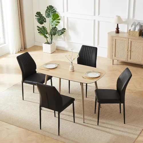 Vista 39 de HIPIHOM Mesa de comedor moderna de granja de 47.2 pulgadas, mesa de comedor rectangular de madera con patas de metal para 4 personas para comedor