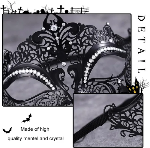 Vista 4 de BODIY Máscara de metal para mujer, máscara brillante de carnaval, máscara de media máscara de Mardi Gras
