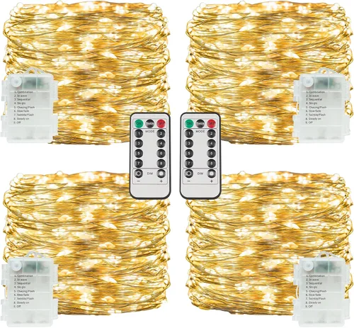 Vista 18 de SUDDUS Luces de Hadas de 16 pies con 50 LED y 22 clips, funciona con batería/USB, luces parpadeantes para fotos con control remoto y temporizador