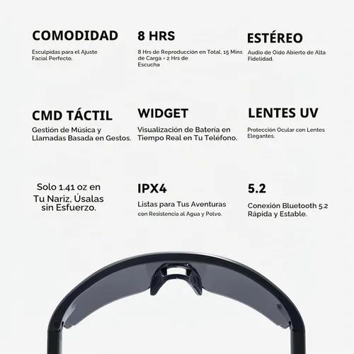 Vista 6 de Gafas de Ciclismo Bluetooth con Audio Hi-Fi de Orejas Descubiertas, Micrófono AI con Cancelación de Ruido, Protección UV400, Resistente al Agua