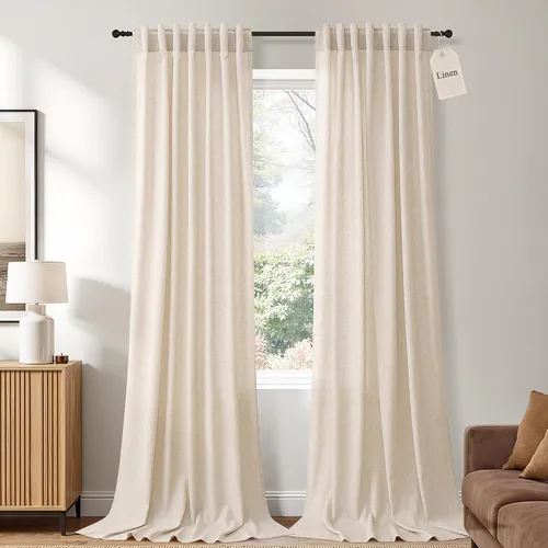 Vista 14 de Naturoom Cortinas de lino de 96 pulgadas de largo y 8 pies para sala de Crema Beige