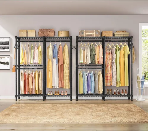 Vista 8 de VIPEK V4 - Perchero resistente para colgar ropa, capacidad de carga de 810 libras, perchero de doble barra con estantes ajustables y ganchos Negro