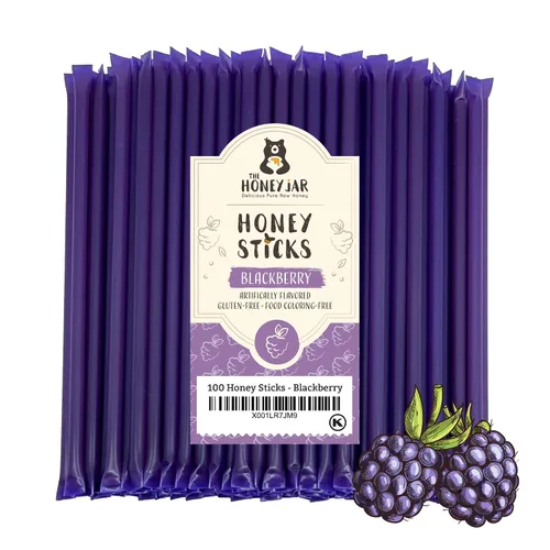 Vista 19 de The Honey Jar Palitos de miel con sabor a mora, pajitas de miel pura para el té, café o un placer saludable, una cucharadita de miel saborizada por