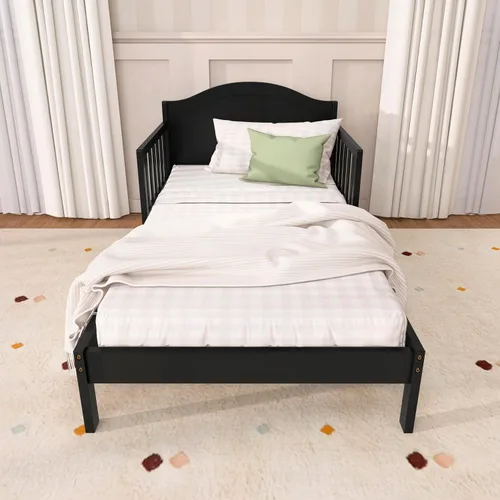 Vista 7 de Dream On Me Sydney - Cama para niños pequeños, color negro, con certificado Greenguard Gold y JPMA, diseño bajo, acabados no tóxicos, rieles