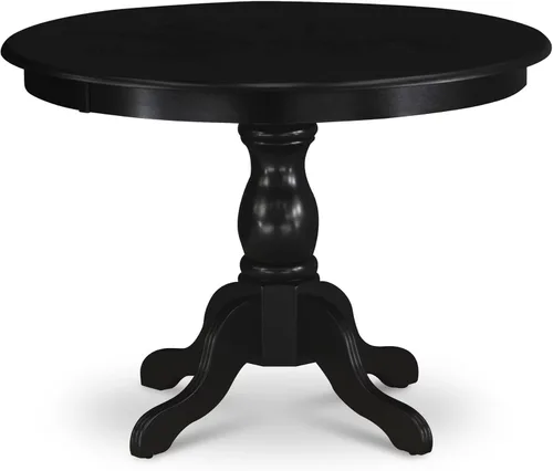 Vista 3 de East West Furniture HBEL3-ABK-35 - Juego de mesa y sillas de cocina de 3 piezas que contiene una mesa de comedor redonda con pedestal y 2 sillas