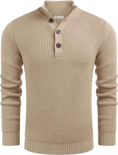 Vista 4 de COOFANDY Suéter de punto Henley de manga larga con cuello alto para hombre