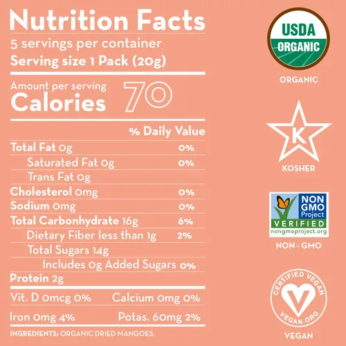 Vista 2 de Sunny Fruit Mangos secos orgánicos suaves – 1 bolsa (5 paquetes de porciones individuales) Sin conservantes, sulfuros o azúcar añadido Paquetes