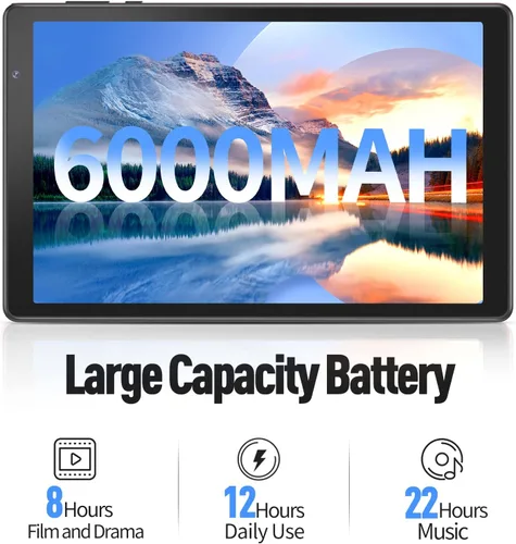 Vista 4 de Tablet Android de 10 pulgadas, 32 GB de almacenamiento, cuatro núcleos, pantalla HD IPS, cámara dual, WiFi, Bluetooth, tabletas con batería de 6000