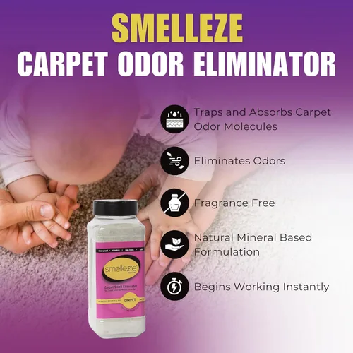 Vista 3 de SMELLEZE Desodorizador natural para eliminar olores de alfombras: 2 lb. El polvo elimina los compuestos orgánicos volátiles para alfombras