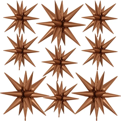 Vista 35 de 9 piezas de globos de estrella beige, grandes globos de papel de aluminio en forma de estrella en explosión, globos de Mylar en punta color crema